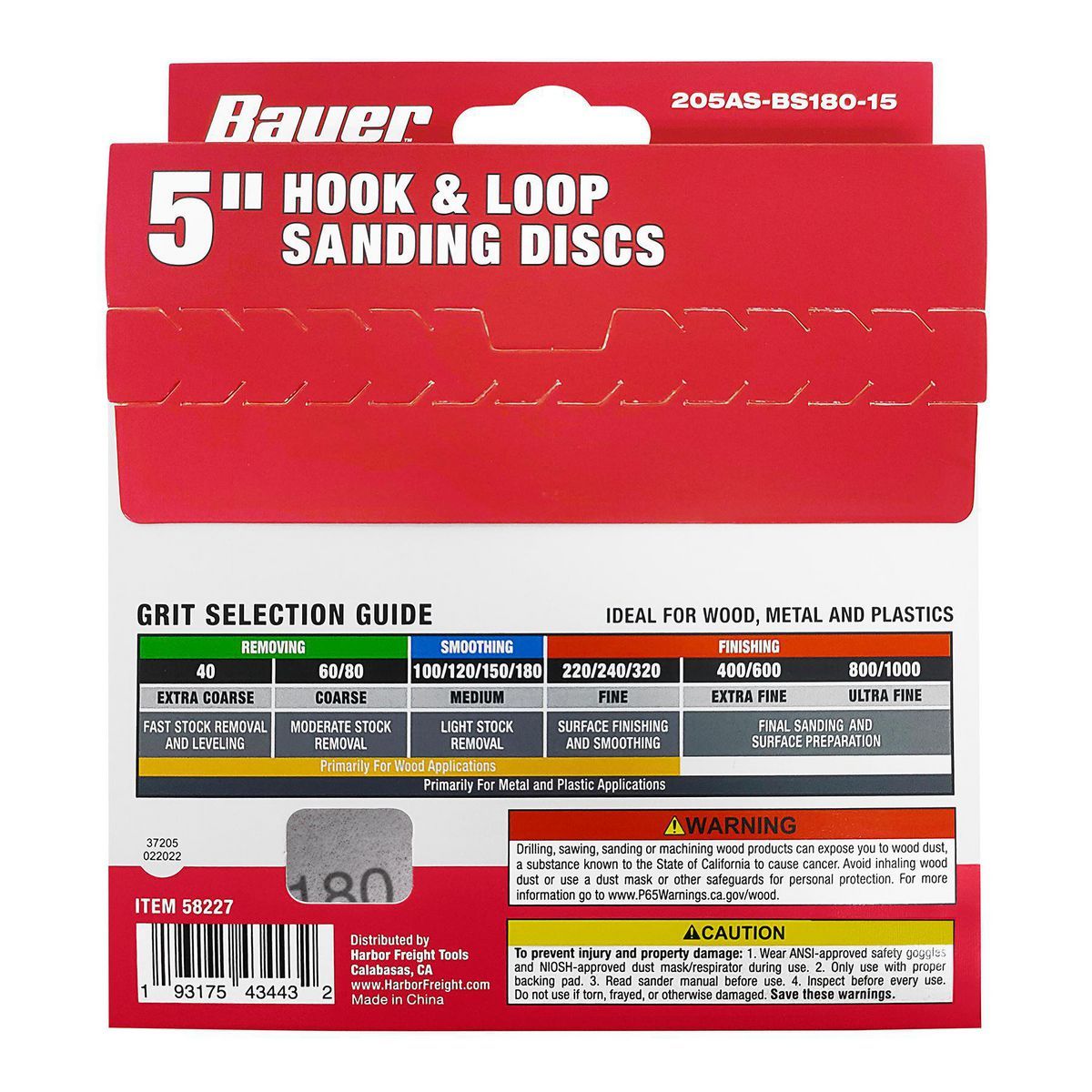 5 in. 180-Grit Hook-and-Loop Sanding Discs, 15-Pack W11946