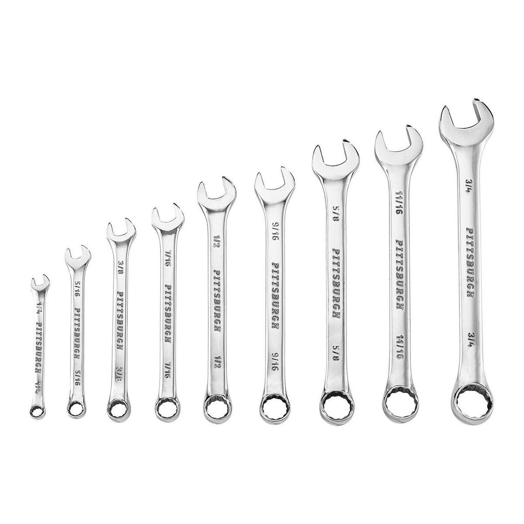 Fully Polished SAE Combination Wrench Set, 9 Piece F961