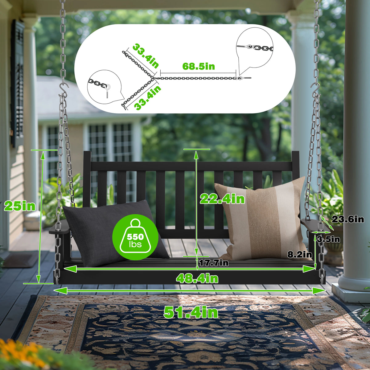 2-Seat Hanging Wooden Porch Swing P752365