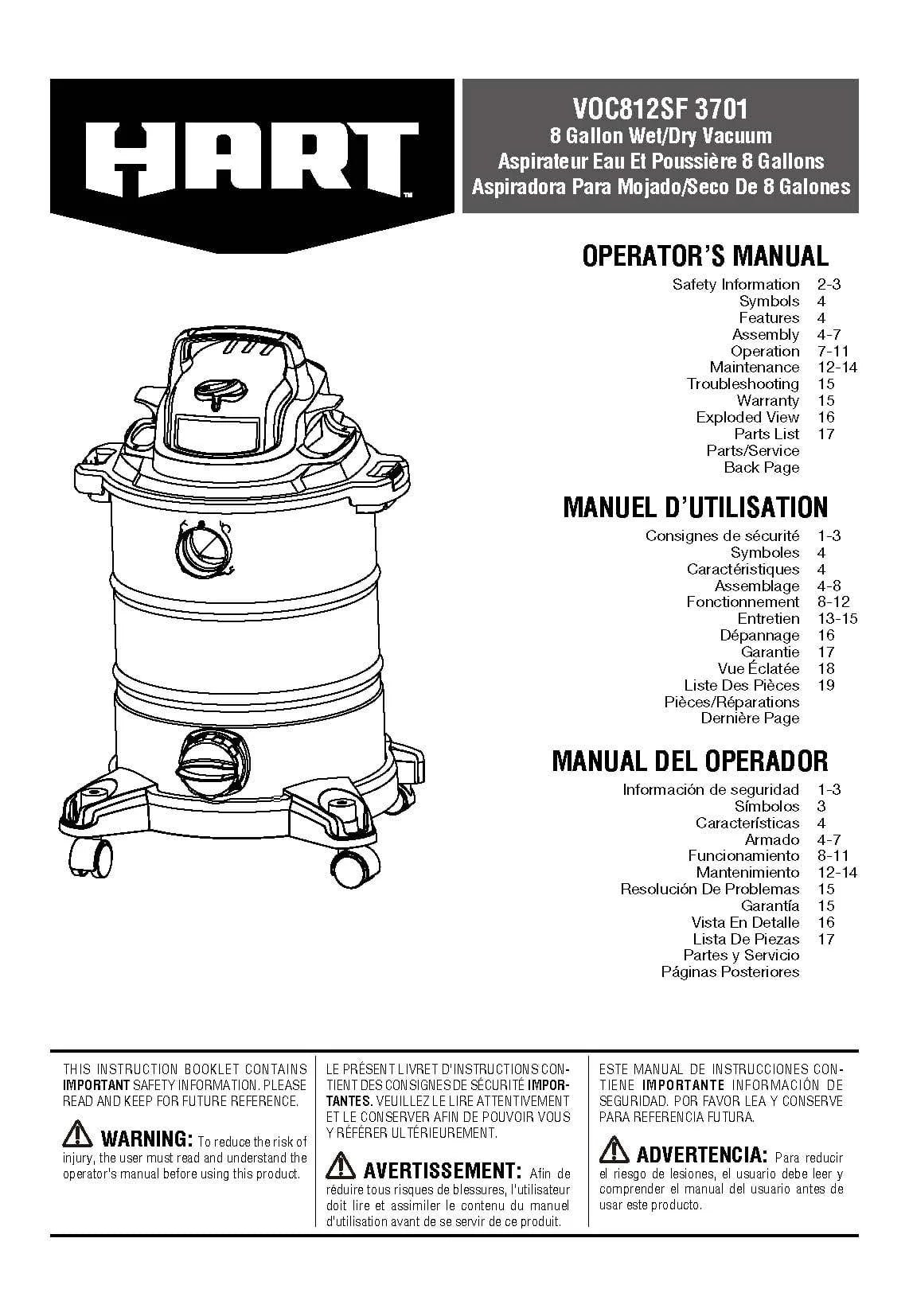 8 Gallon 6 Peak HP Stainless Steel Wet/Dry Vacuum L3145