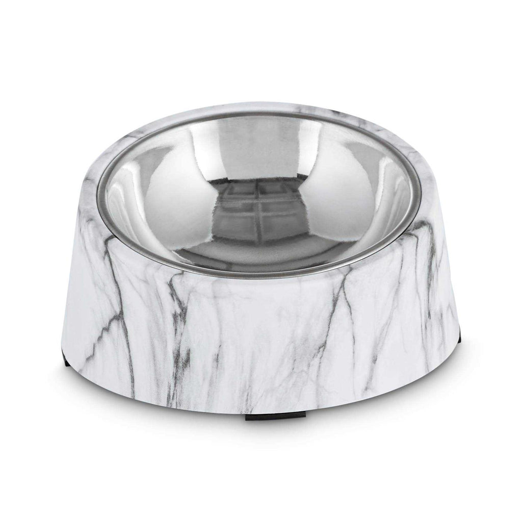 Slanted Marble-Print Base and Stainless-Steel Dog Bowl Set L231