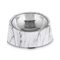Slanted Marble-Print Base and Stainless-Steel Dog Bowl Set L231