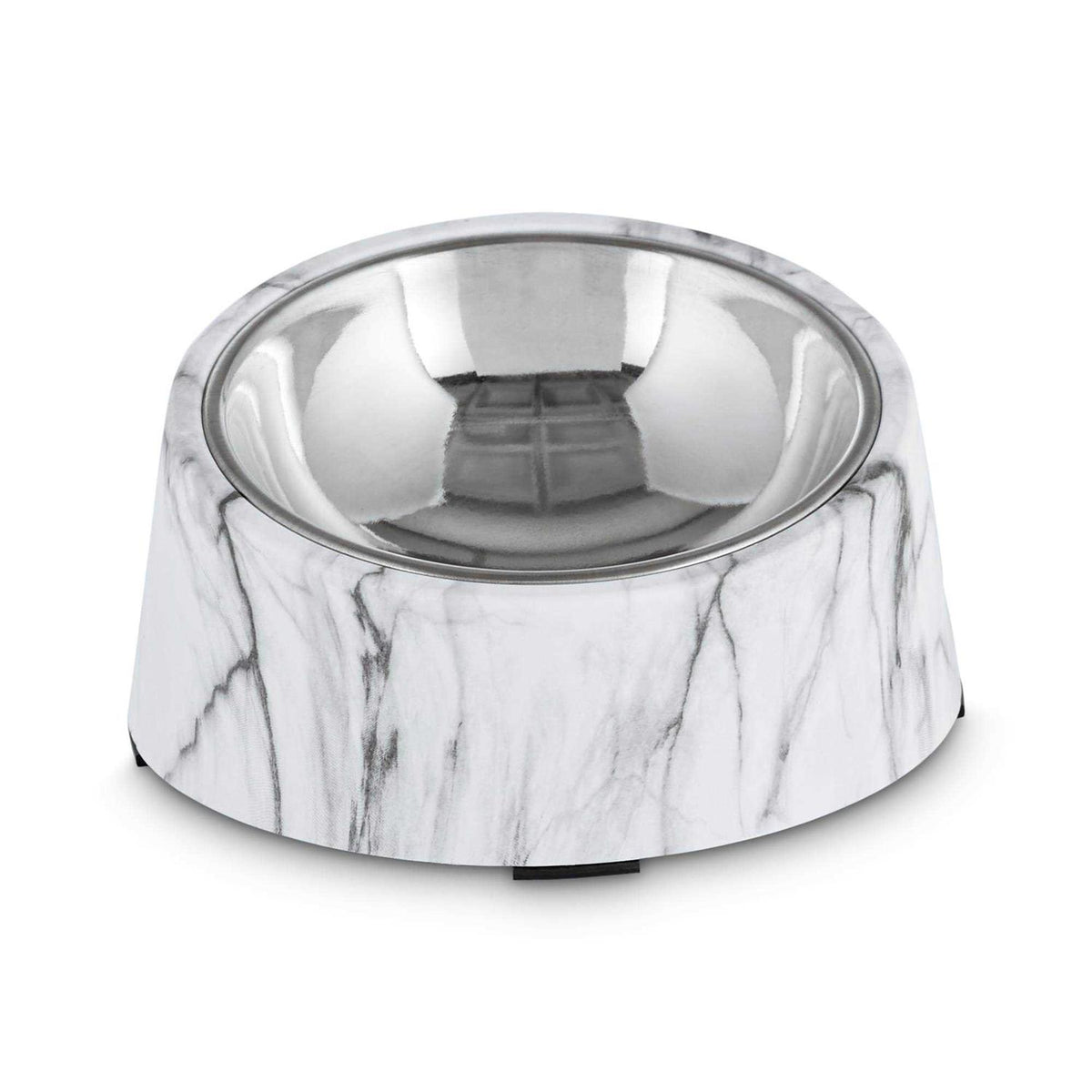 Slanted Marble-Print Base and Stainless-Steel Dog Bowl Set L231