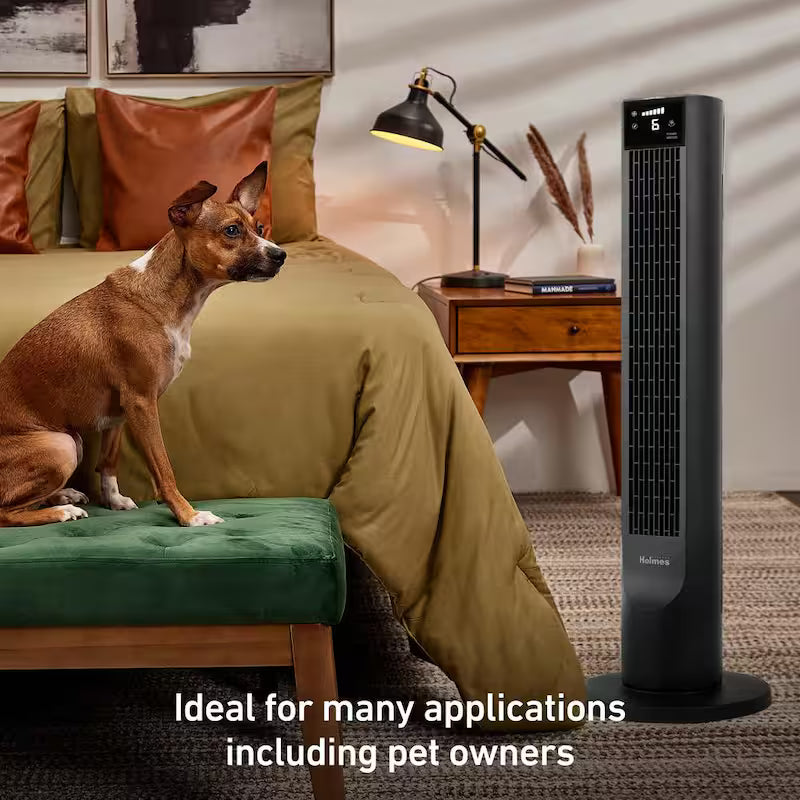 Black 6-Speed Digital Tower Fan with Remote Control C519