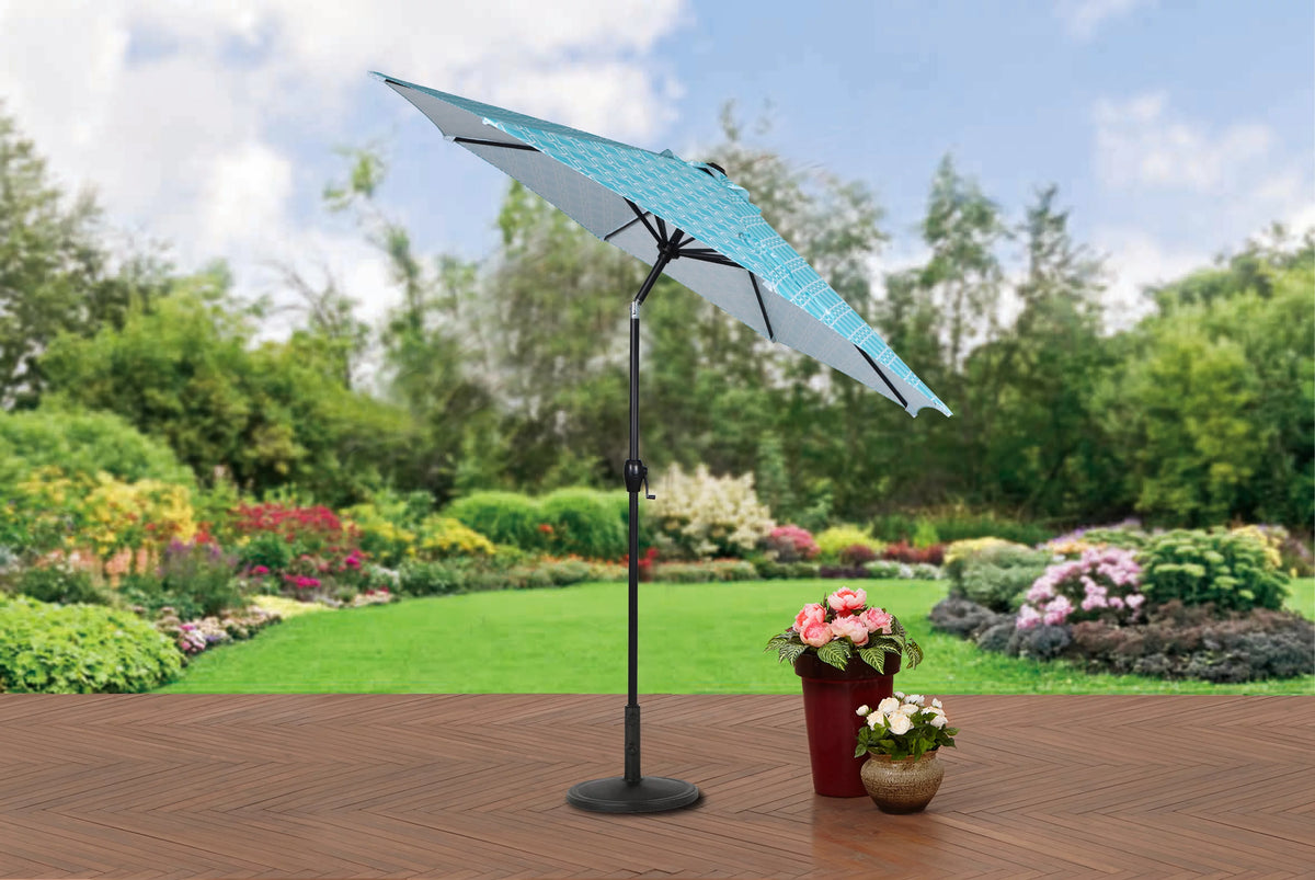 9FT Black and White Round Tilting Patio Umbrella Q660496