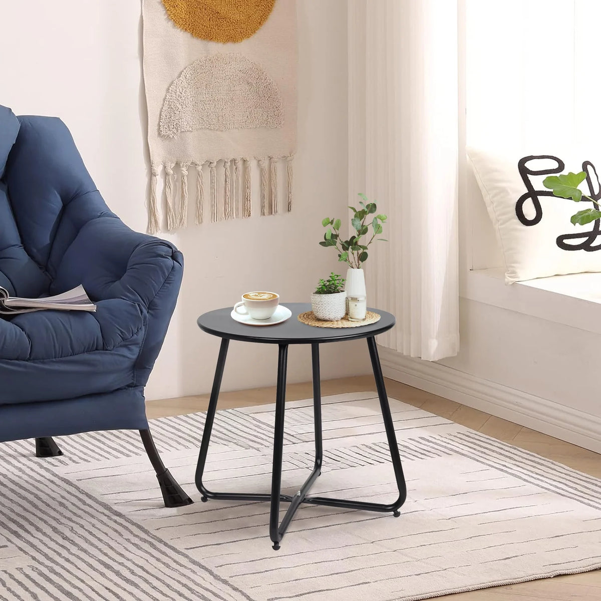 Metal Round End Table, Anti-Rust Waterproof Side Table X556366