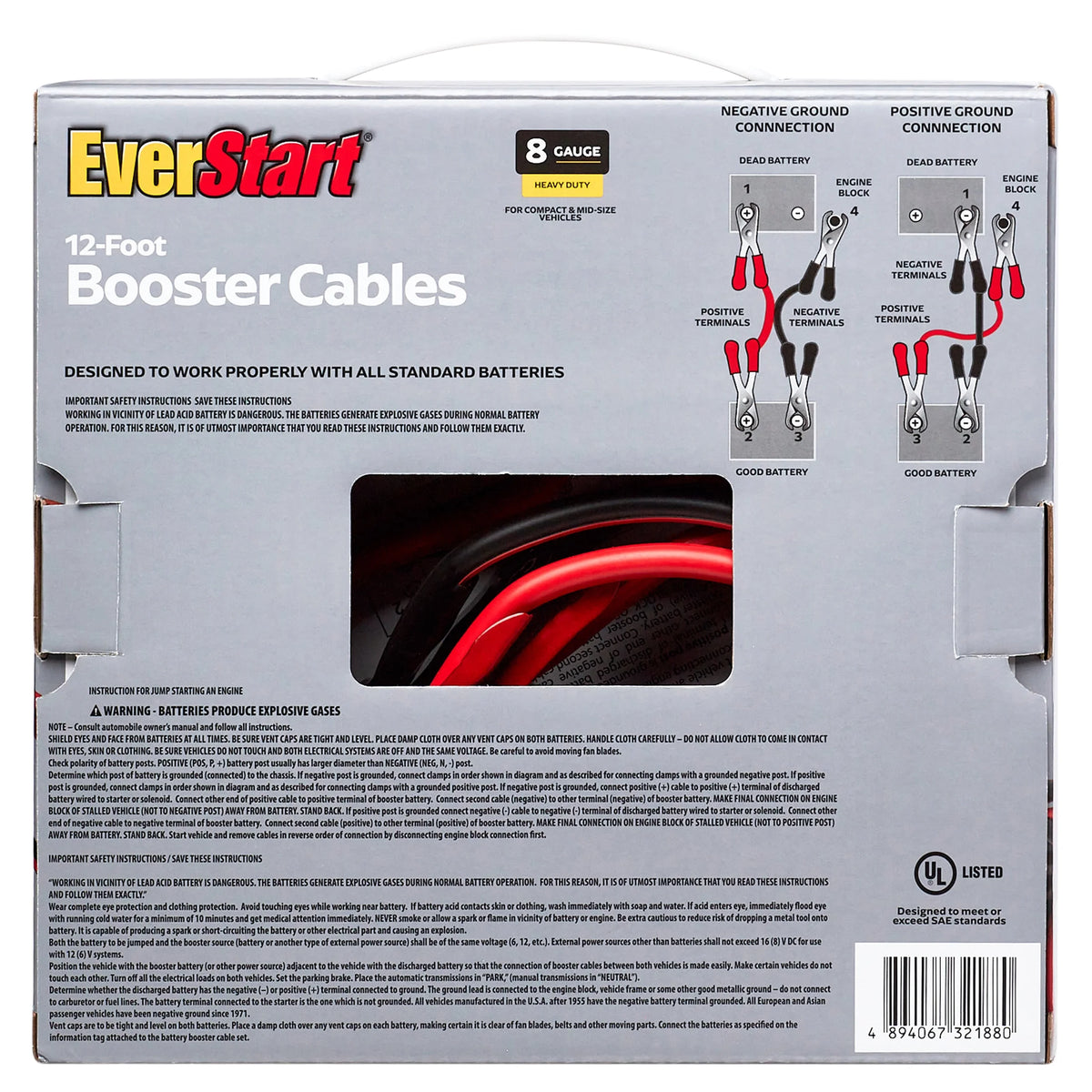 8-Gauge Heavy Duty 12-Foot Booster Cables Q16081