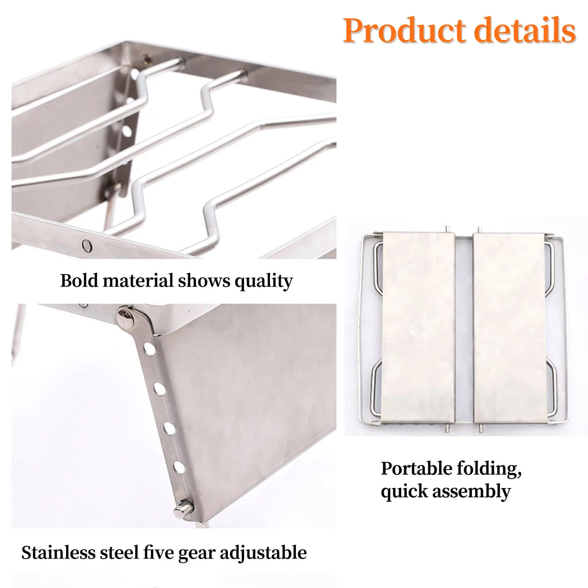 Folding Portable Charcoal Grill Stainless Steel BBQ X2776
