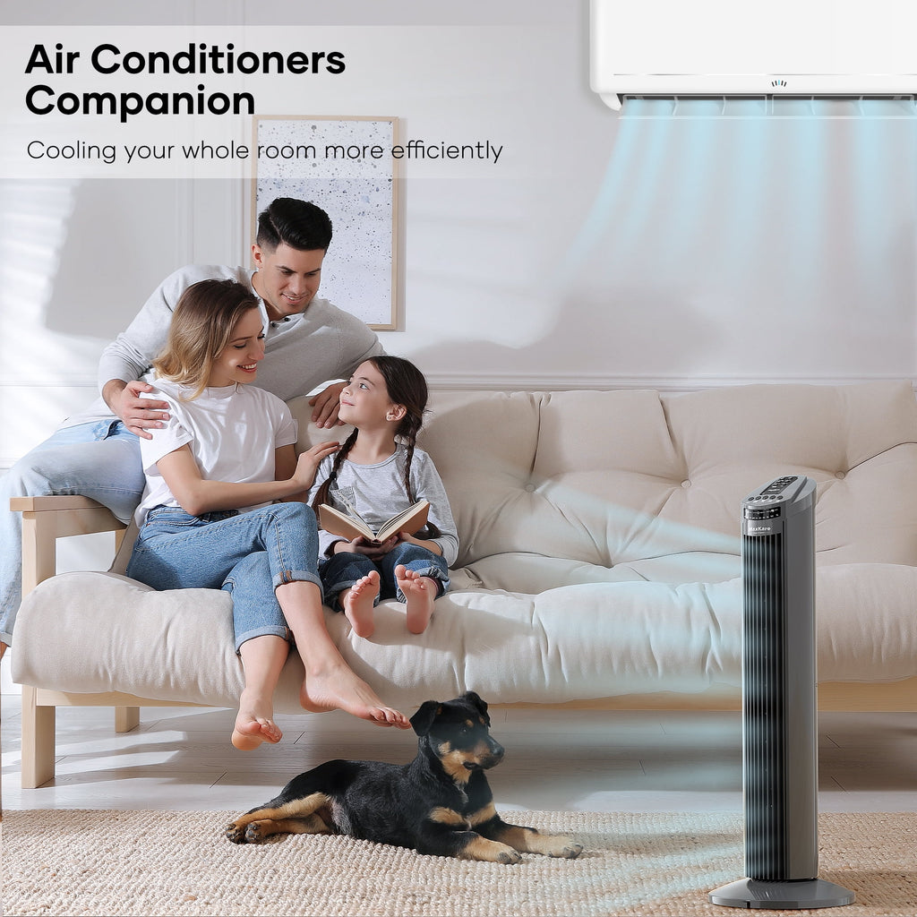 70° Oscillating Tower Fan with Remote Control 3 Speeds 3 Wind Modes Timer Dark Gray E109585