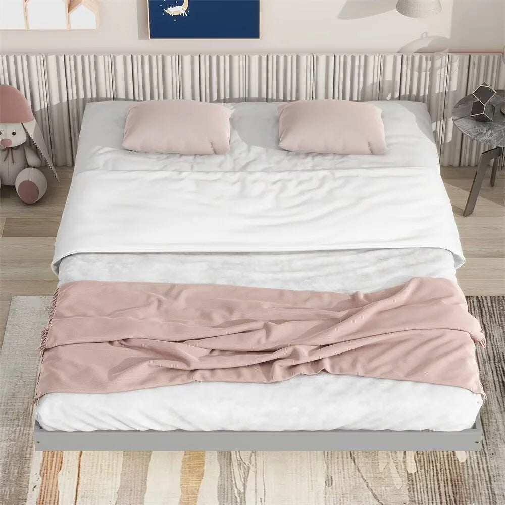 White Full Size Floating Platform Bed Frame with LED Lights B2705