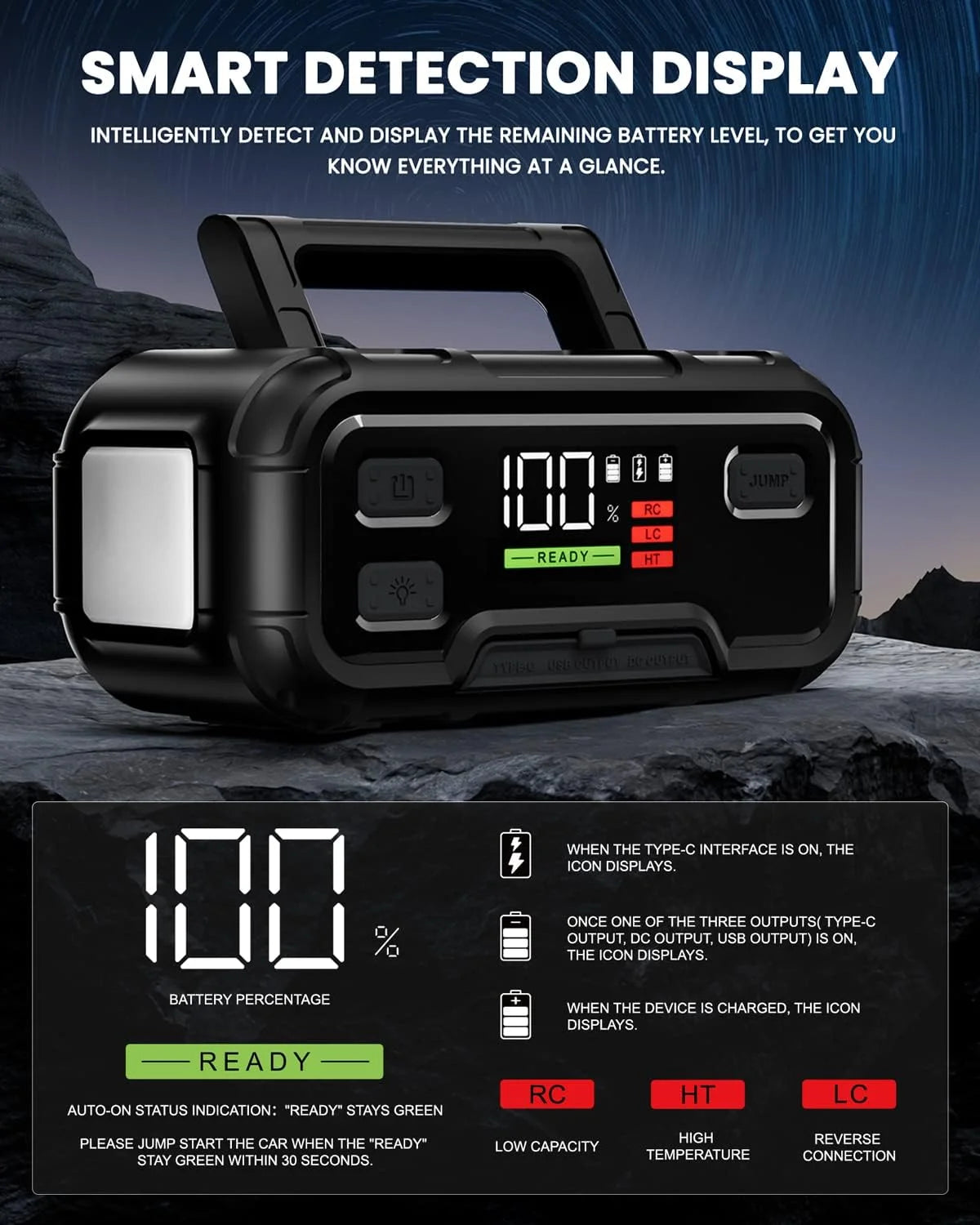 32000mAh 12V Battery Jump Starter with LED Display V33220