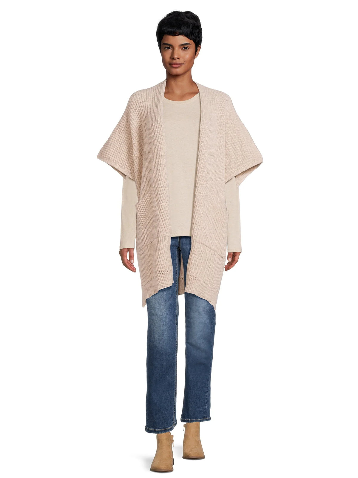 Ribbed Sweater Cape with Pockets C55508