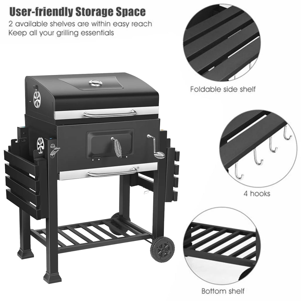 24 Charcoal Grill with Side Shelf and Wheels U543657
