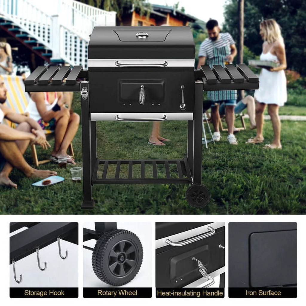 24 Charcoal Grill with Side Shelf and Wheels U543657