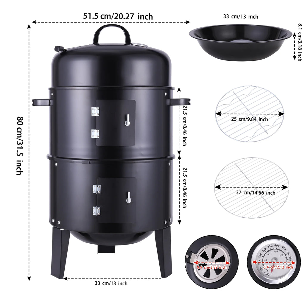 Portable Charcoal Grill 3 in 1 BBQ Smoker M431