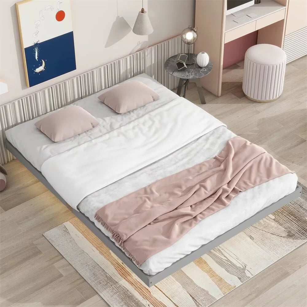 White Full Size Floating Platform Bed Frame with LED Lights B2705