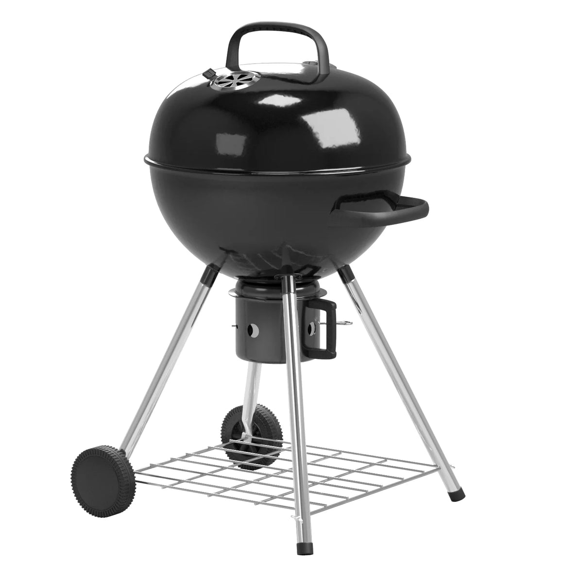 29” Black Outdoor Charcoal Grill with Side Shelf and Wheels L98071