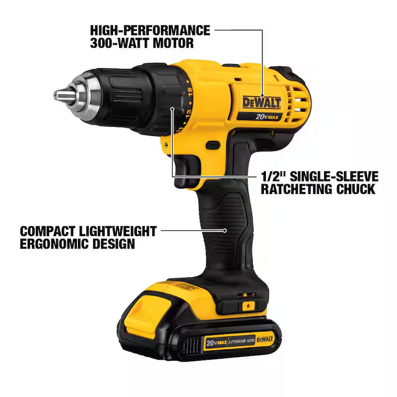 20V MAX Cordless 1/2 in. Drill/Driver with 2 Batteries, Charger and Bag X164