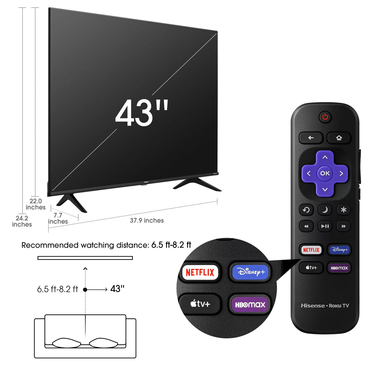 43 Class 4K UHD LED LCD Smart TV HDR U7108