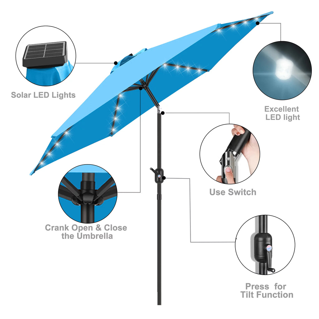 9 Ft Solar LED Light Patio Umbrella with Tilt Crank Lift A256