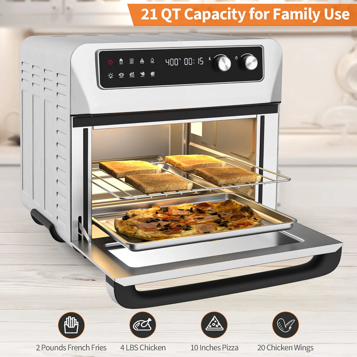 21QT Convection Air Fryer Toaster Oven 8-in-1 I208