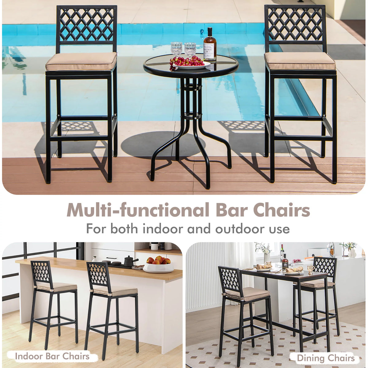 Set of 2 Metal Bar Stools with Cushion L799