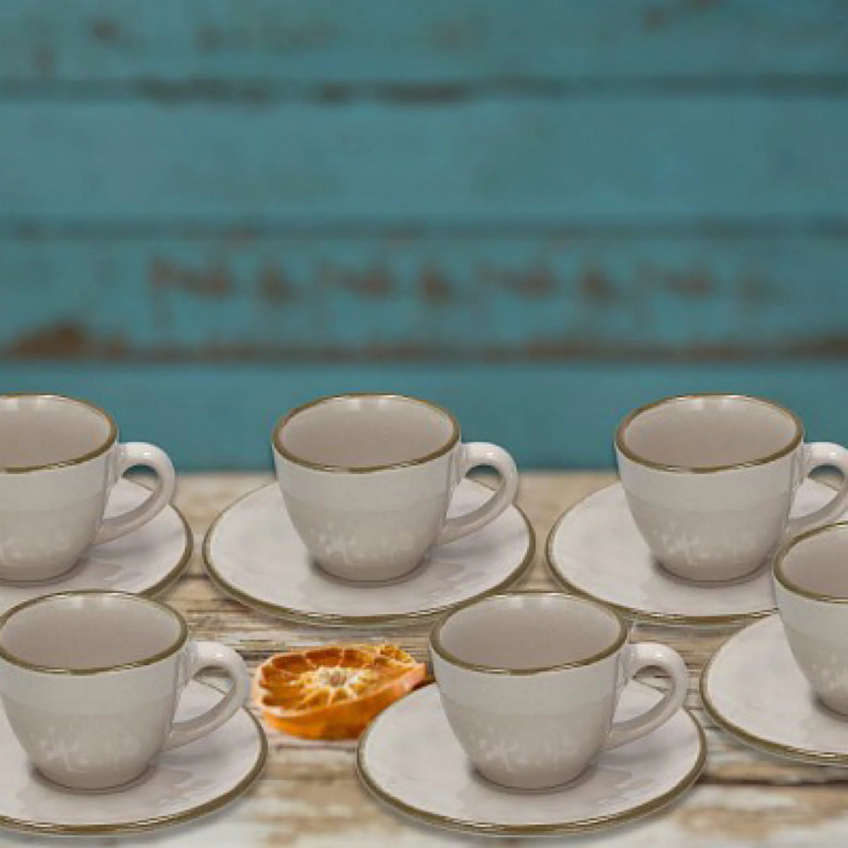 6 Coffee Cup & Saucer Ceramic Beige D4688