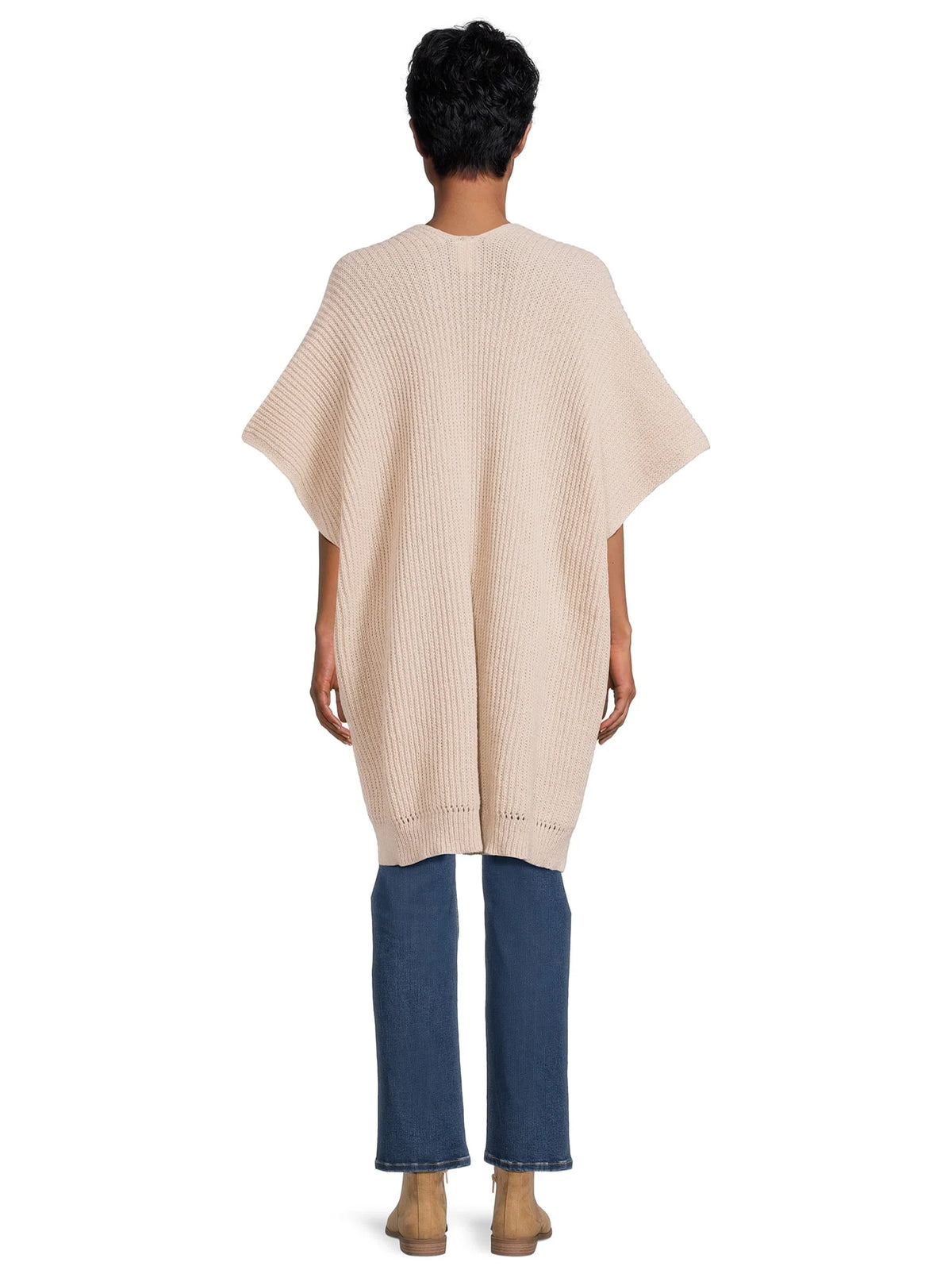 Ribbed Sweater Cape with Pockets C55508