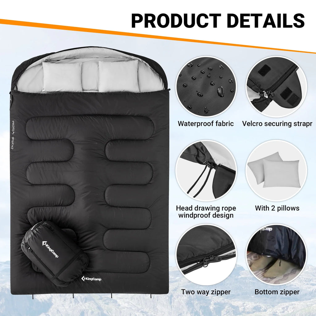 Double 2 Person 3 Season Camping Sleeping Bag with 2 Pillows N16506