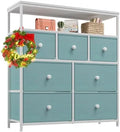7 Drawer Fabric Dresser with Wooden Top and Metal Frame G437