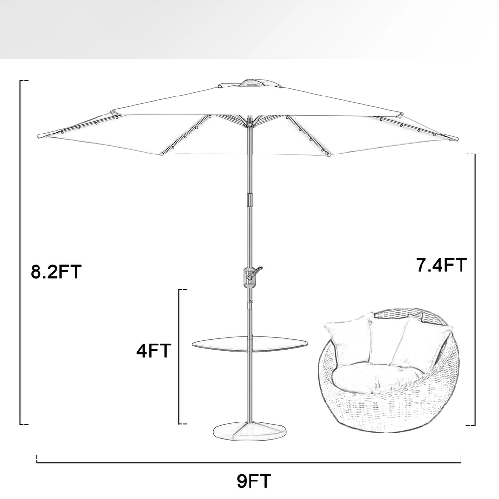 9 Ft Solar LED Light Patio Umbrella with Tilt Crank Lift A256