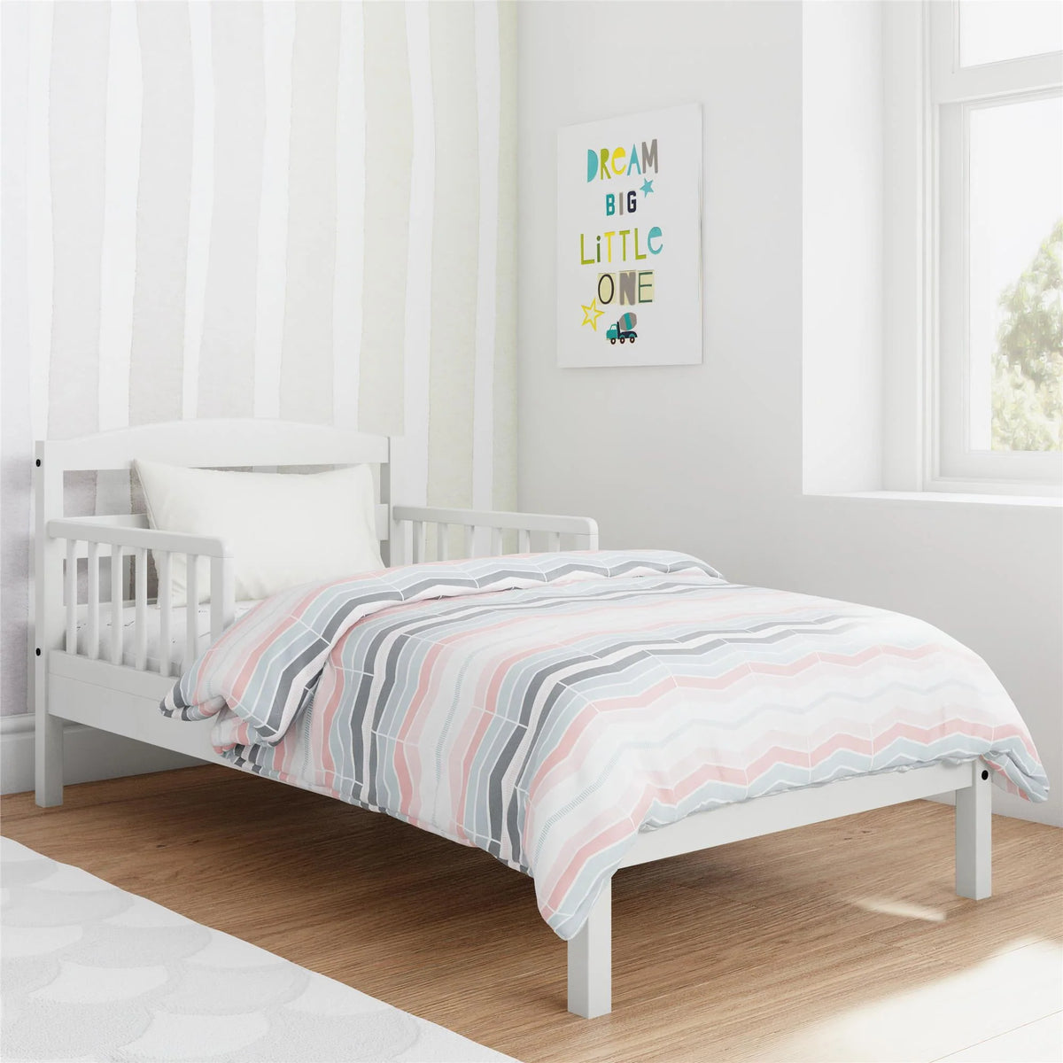 Wood Toddler Bed with Safety Guardrails K975718