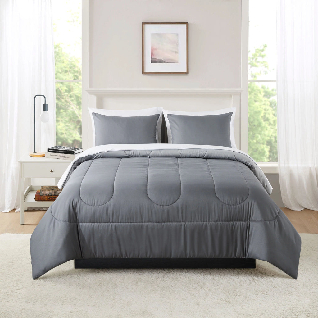 Blue Check Reversible 7-Piece Queen Comforter Set with Sheets B86074