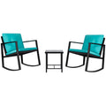 3 Pieces Cushioned PE Rattan Rocking Bistro Set with Glass Coffee Table Y16914