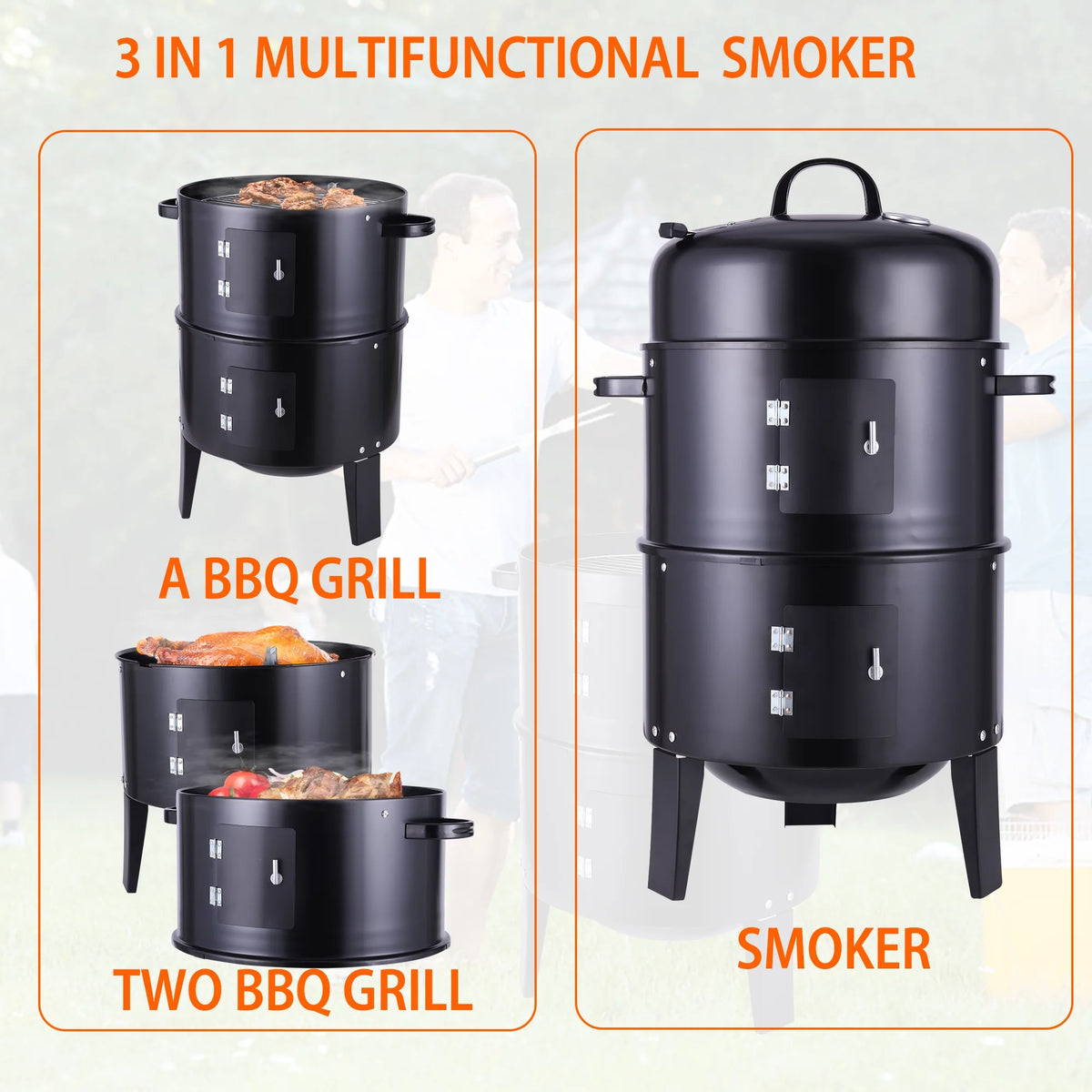 Portable Charcoal Grill 3 in 1 BBQ Smoker M431