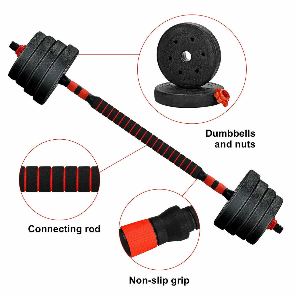 66LB 2 in 1 Adjustable Dumbbell Set with Connecting Rod K606