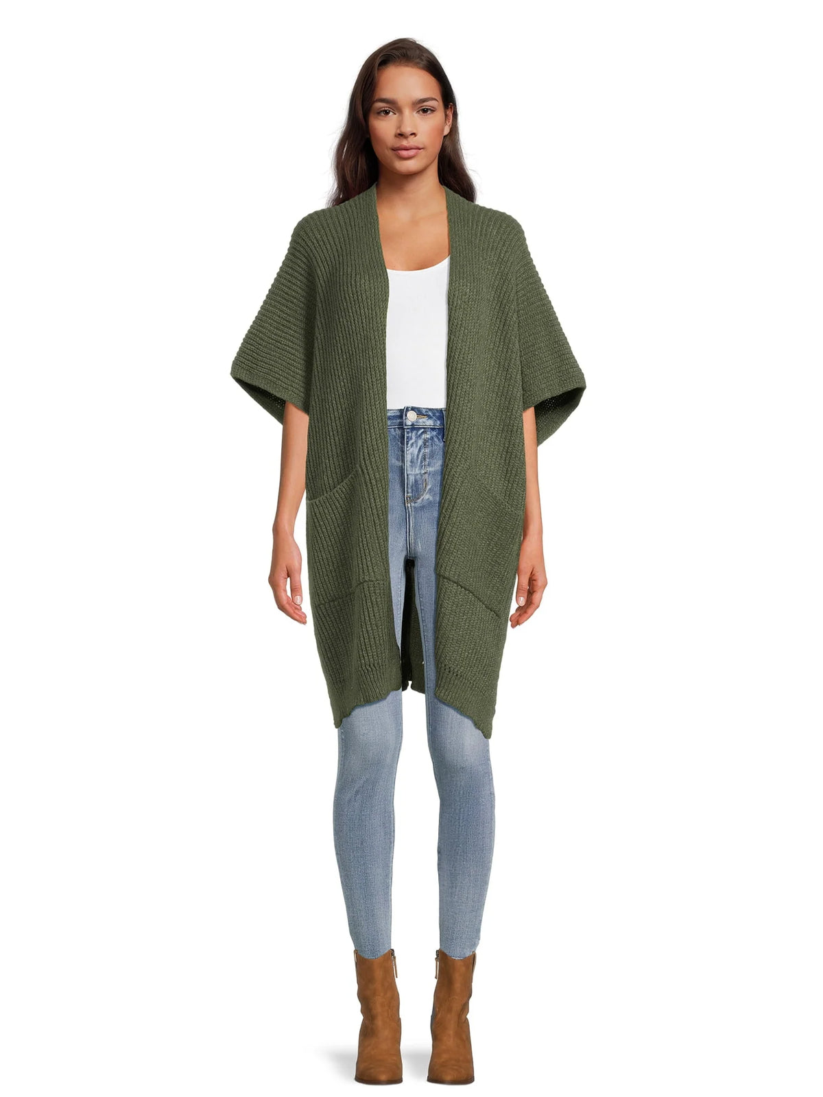 Ribbed Sweater Cape with Pockets C55508