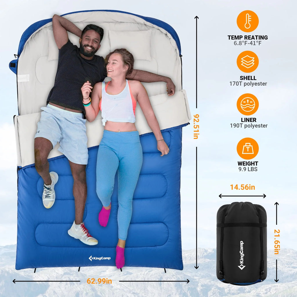 Double 2 Person 3 Season Camping Sleeping Bag with 2 Pillows N16506
