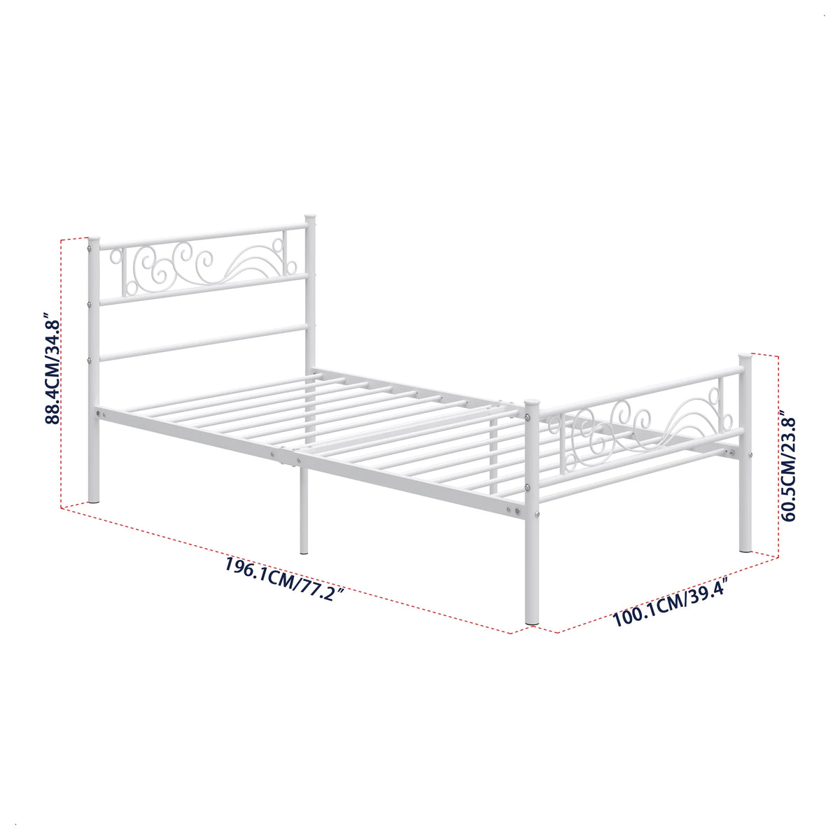White Metal Twin Size Platform Bed Frame with Wave Headboard M14680