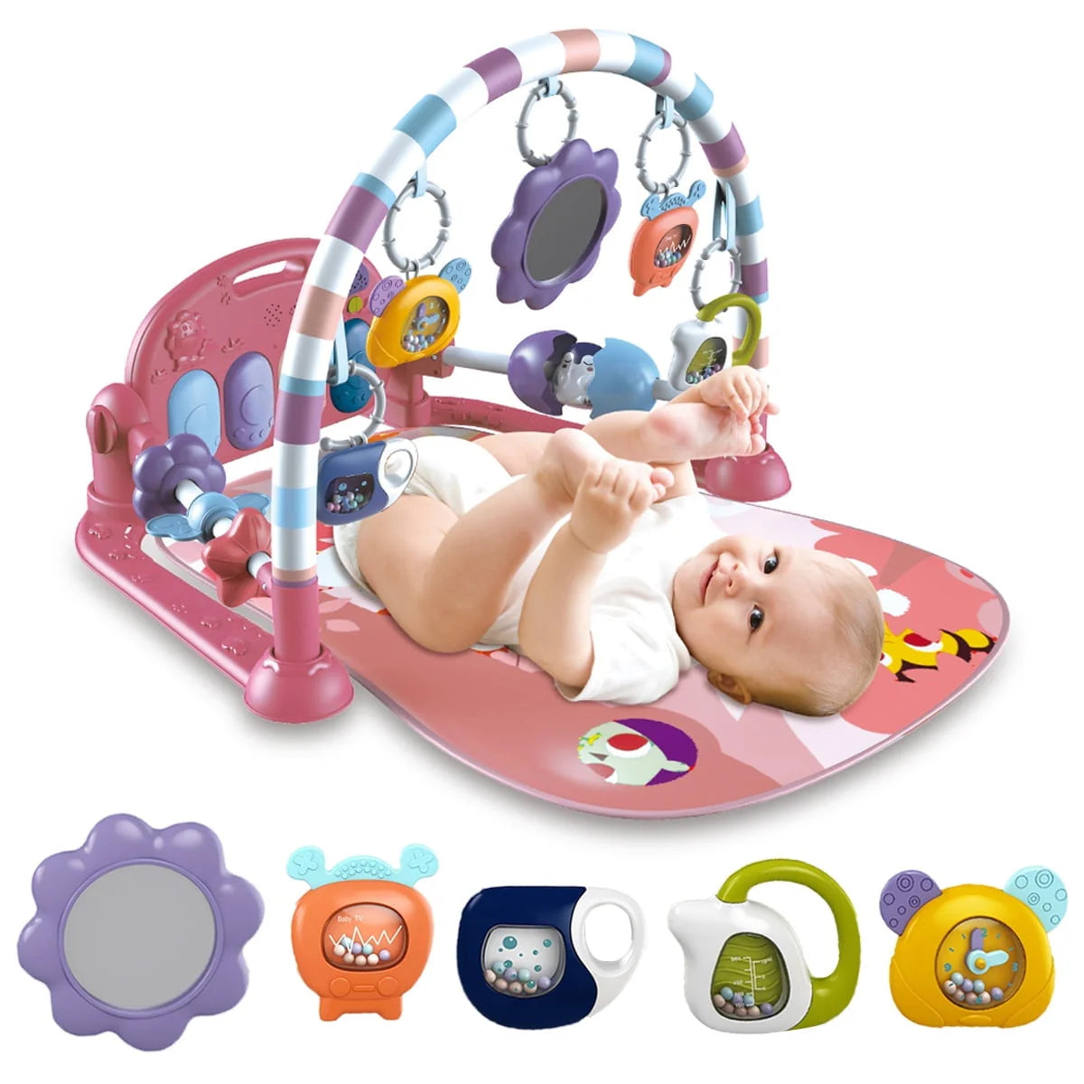 Baby Gym Play Mat 3 in 1 Fitness Rack with Music and Lights Blue A499800