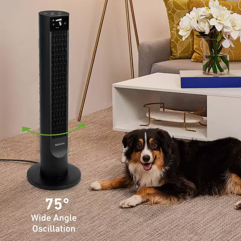 Black 6-Speed Digital Tower Fan with Remote Control C519