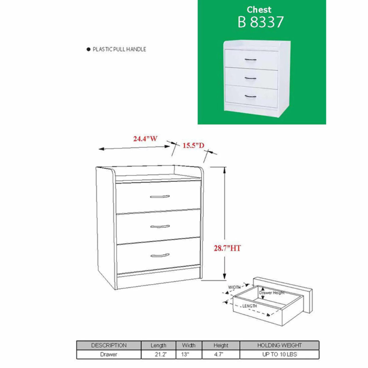 White 3 Drawer Chest U32601