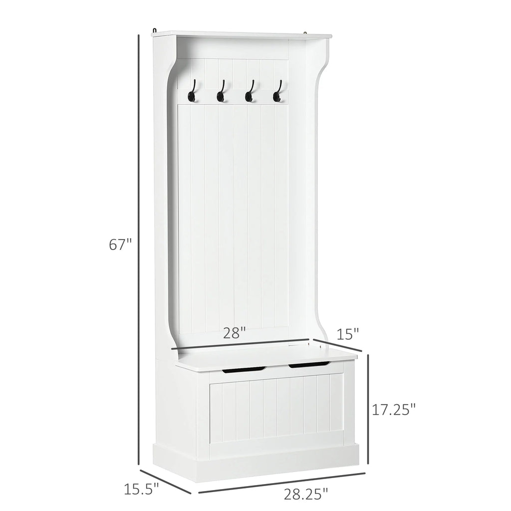 White 3-in-1 Hall Tree with Storage Bench W9339