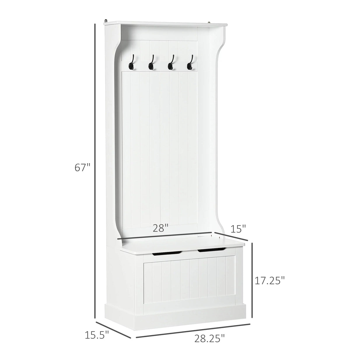 White 3-in-1 Hall Tree with Storage Bench W9339